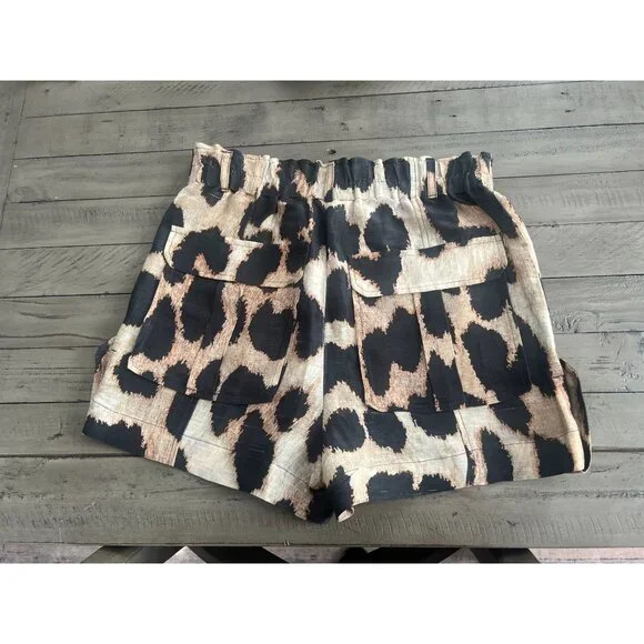 GANNI Silk Linen Leopard Print Shirt + Matching Shorts SET Size 32 XS - Picture 8 of 13